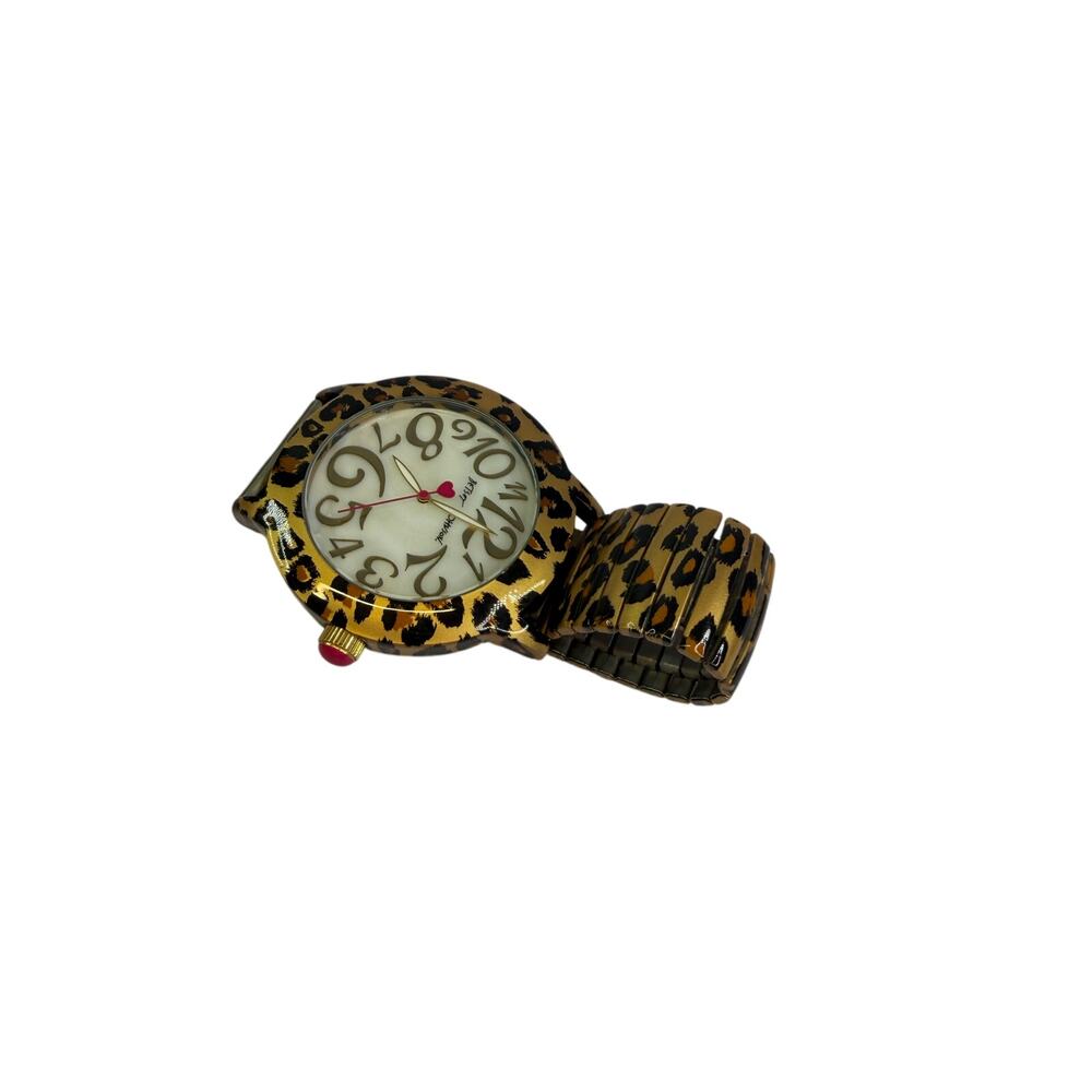 Betsey Johnson Watch Cheetah Leopard Print Band Gold Tone  Needs battery
